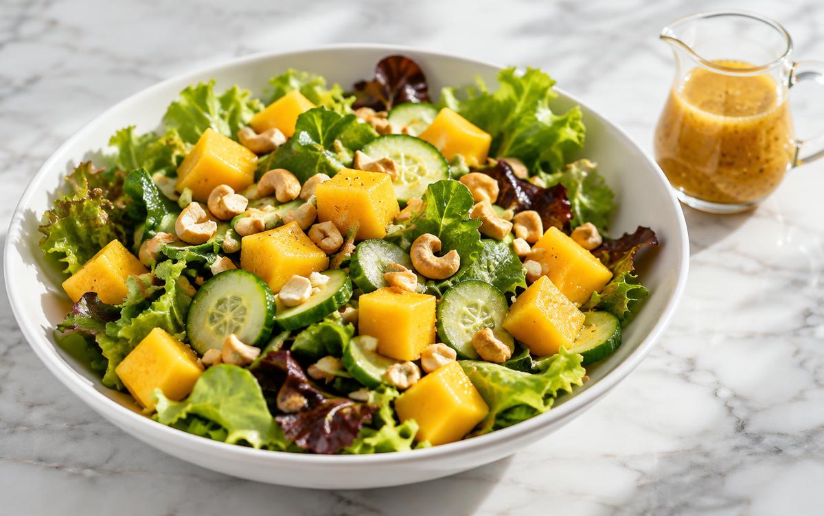 Salada de Folhas, Manga e Castanhas