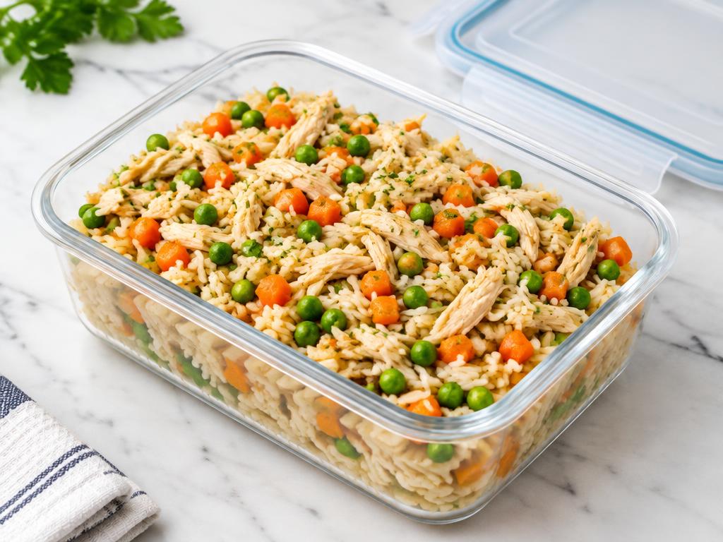 Arroz com Frango, Cenoura e Ervilha