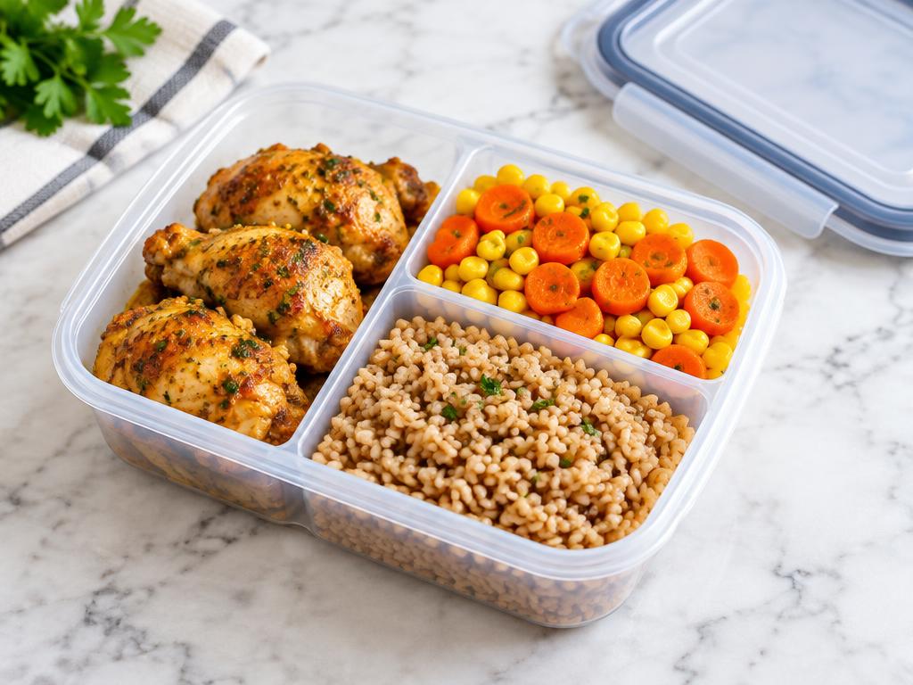 Frango com Milho, Cenoura e Arroz Integral