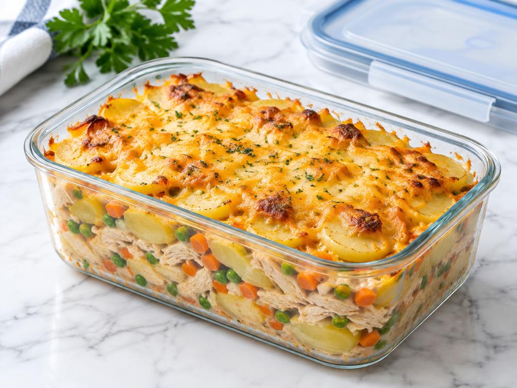 Gratinado de Batata, Frango e Legumes